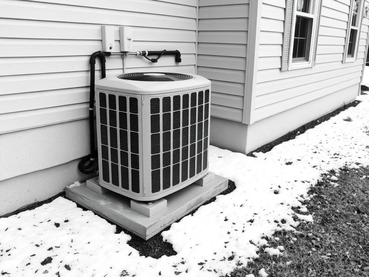 Exterior install — outdoor condenser secured to foundation